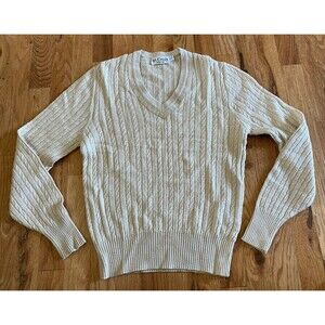 Vintage St. Croix Knits Womens Silk And Wool Sweater Medium Beige Cable Knit 36